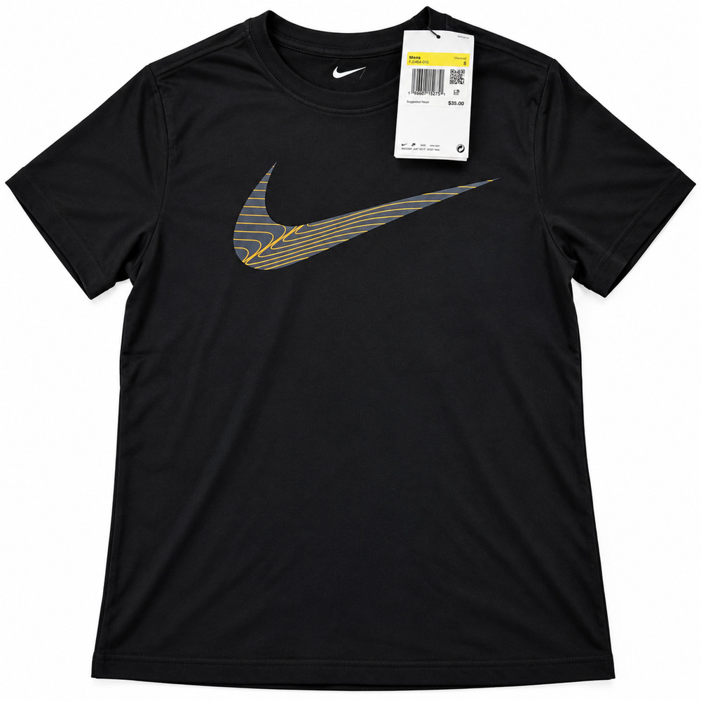 Nike Dri-FIT Men's T-Shirt Small Black Gold Swoosh Training Tee FJ2464-010 NWT